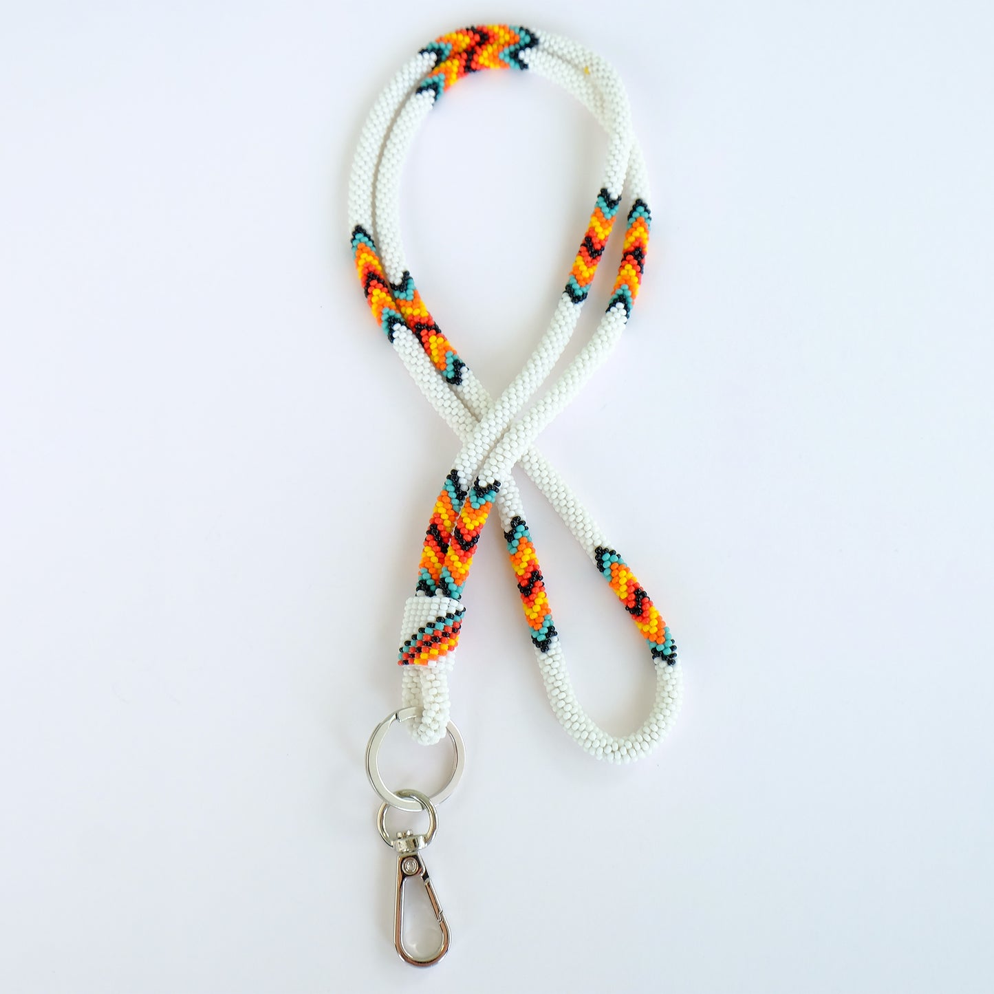 18" White Beaded Lanyard