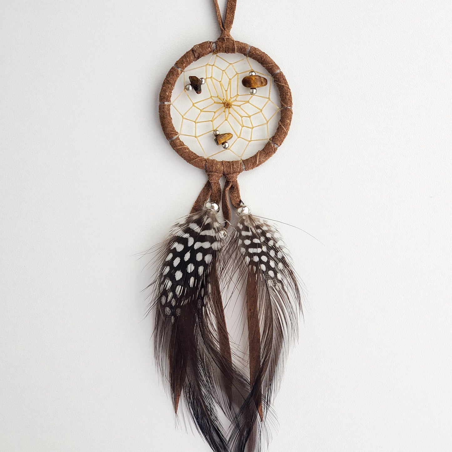 2" Brown Dream Catcher with Semi-precious Stones