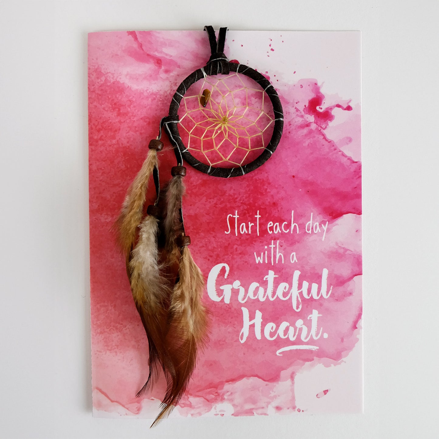 Grateful Heart Greeting Card with a 2" Brown Cascade Dream Catcher