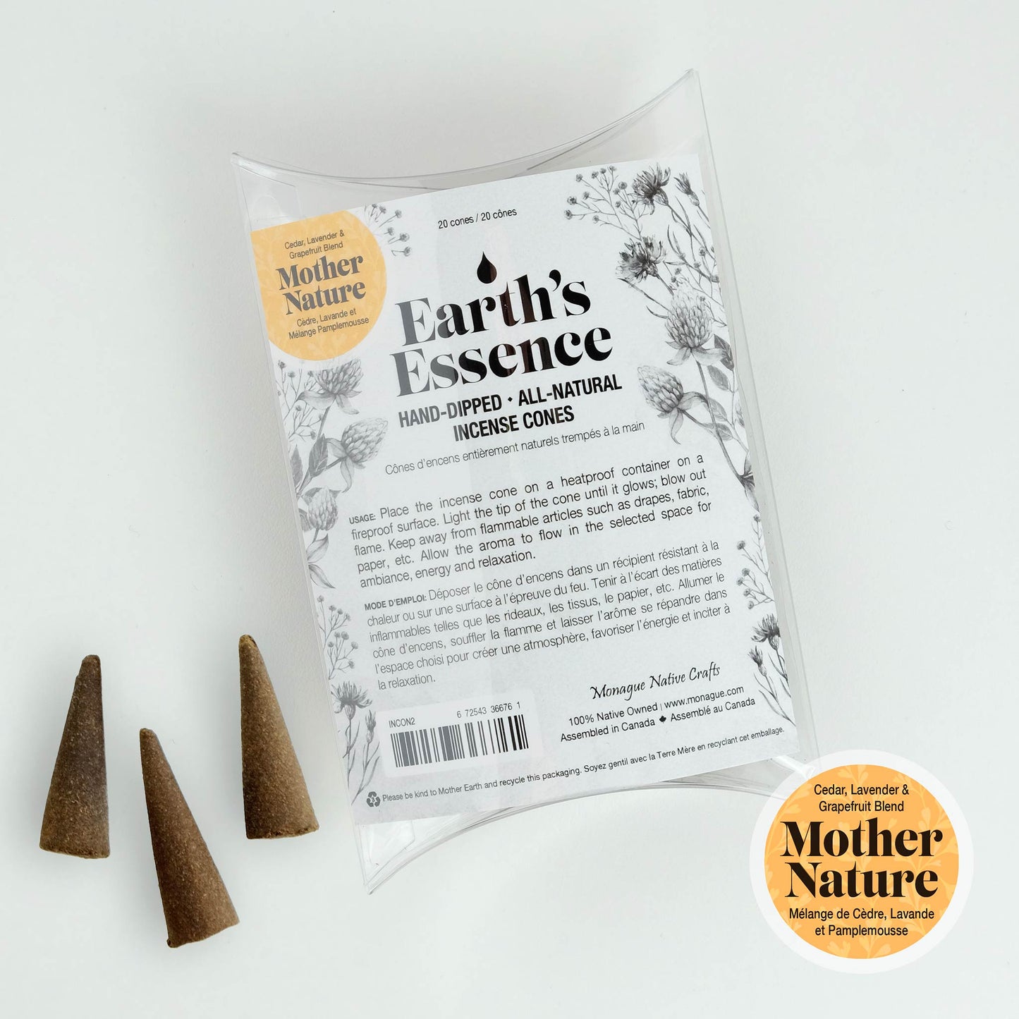 Mother Nature Incense Cones - Cedar, Lavender, Grapefruit Blend