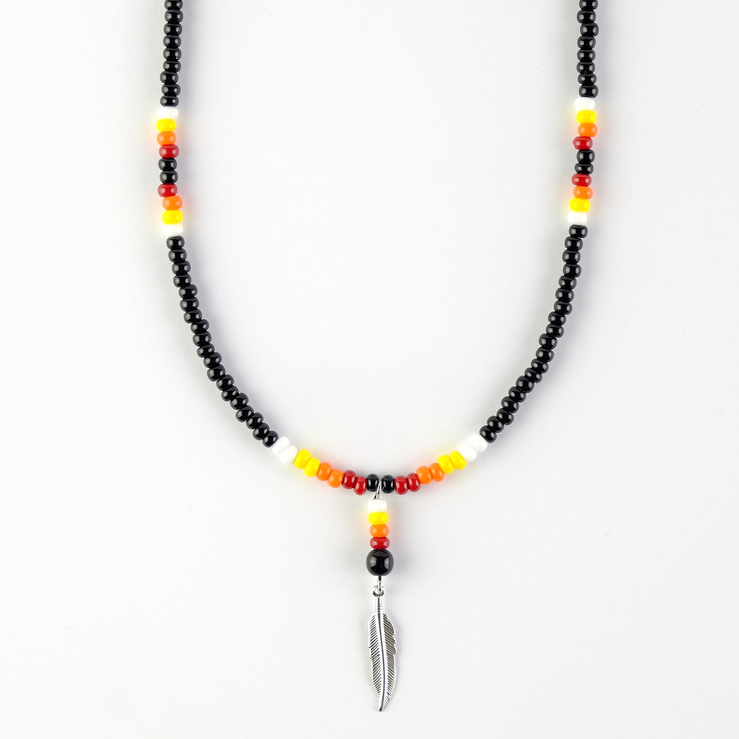 Black Beaded Necklace with Feather