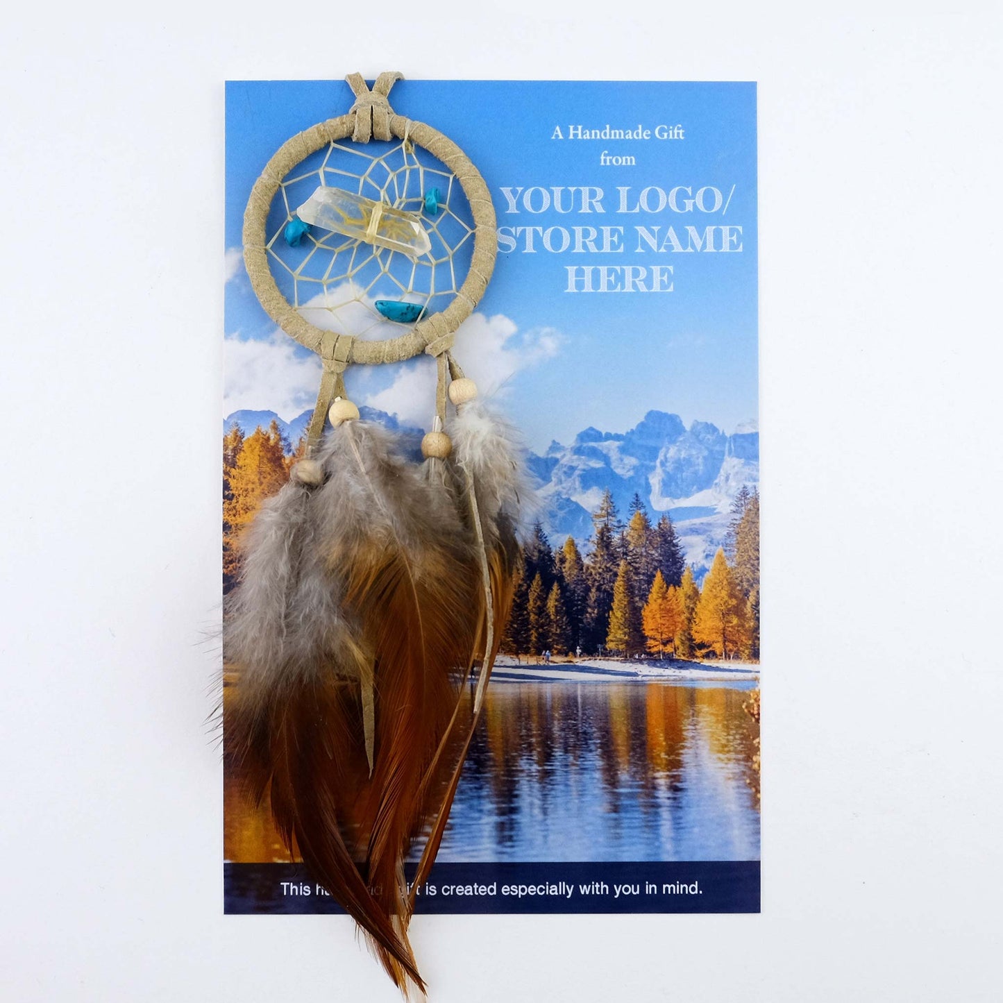 Fall Lake and Mountain Card with 2" Vision Seeker Dream Catcher