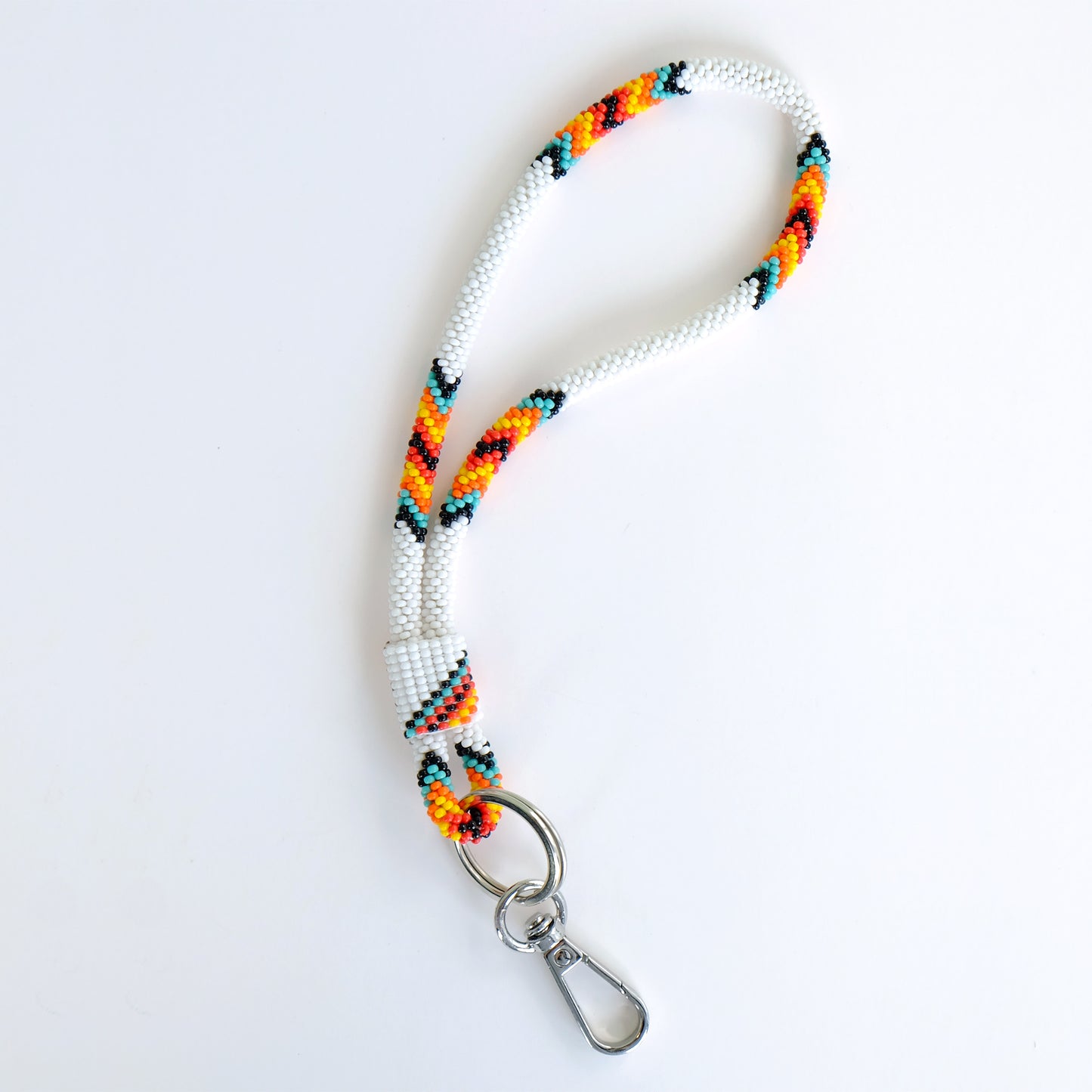 7" White Beaded Wrist Lanyard