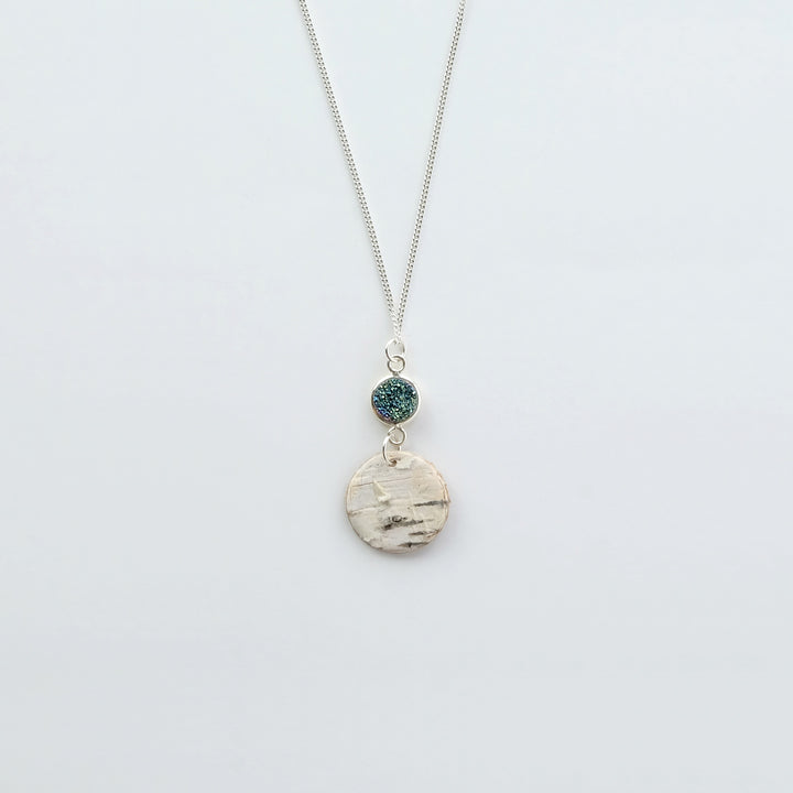 Steorra Birch Bark Necklace with Teal Druzy