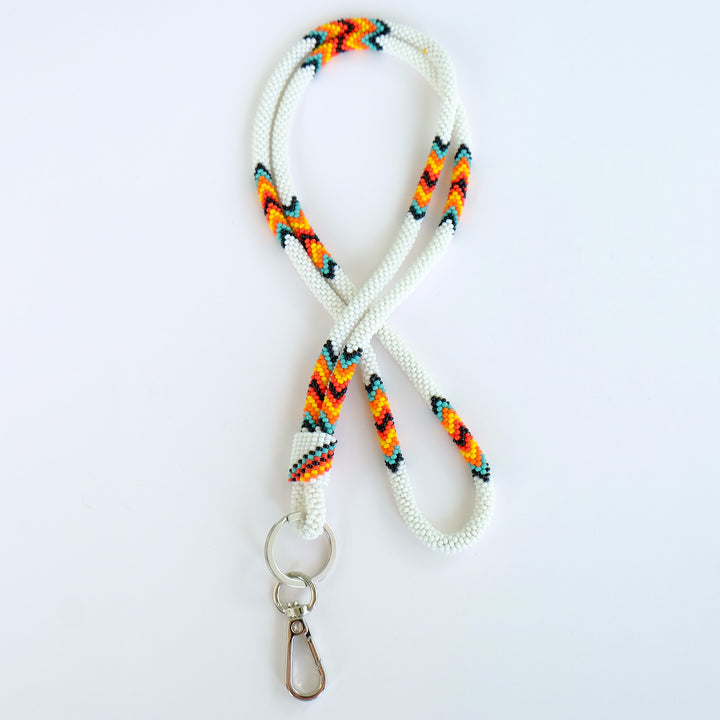 18" White Beaded Lanyard