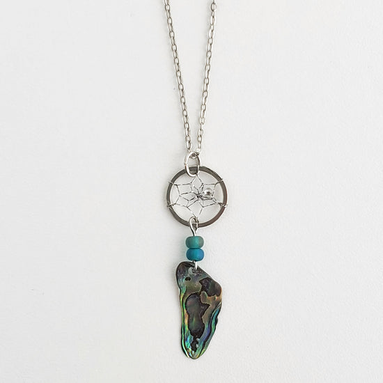 .5" Dream Catcher Necklace with a Free-form Paua Shell