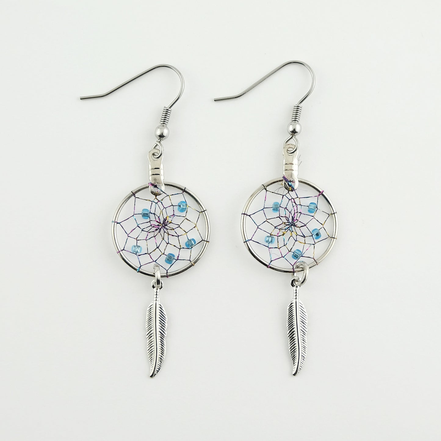 .75" Magical Dream Catcher Earrings with Metal Feathers