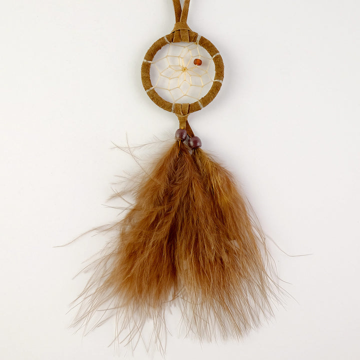 1.5" Natural Brown Dream Catcher with Fluff Feathers