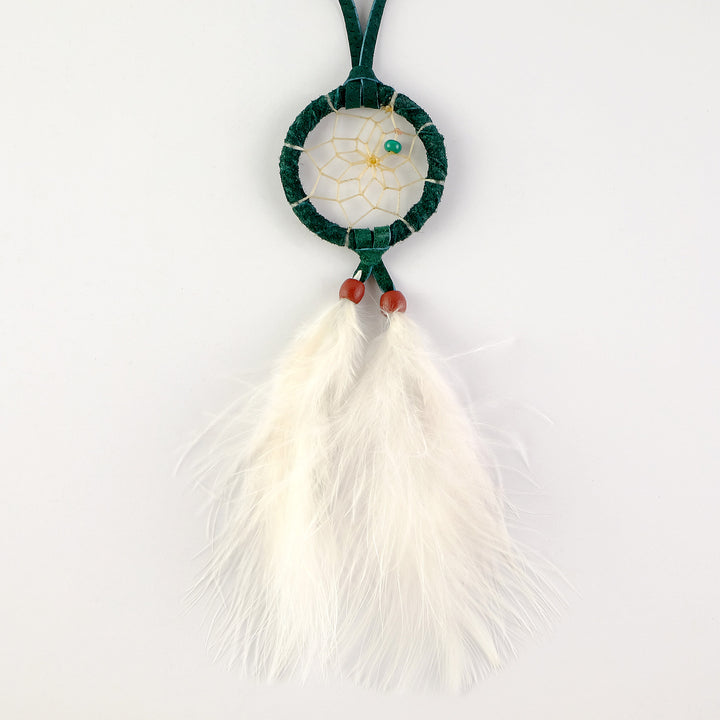 1.5" Natural Green Dream Catcher with Fluff Feathers
