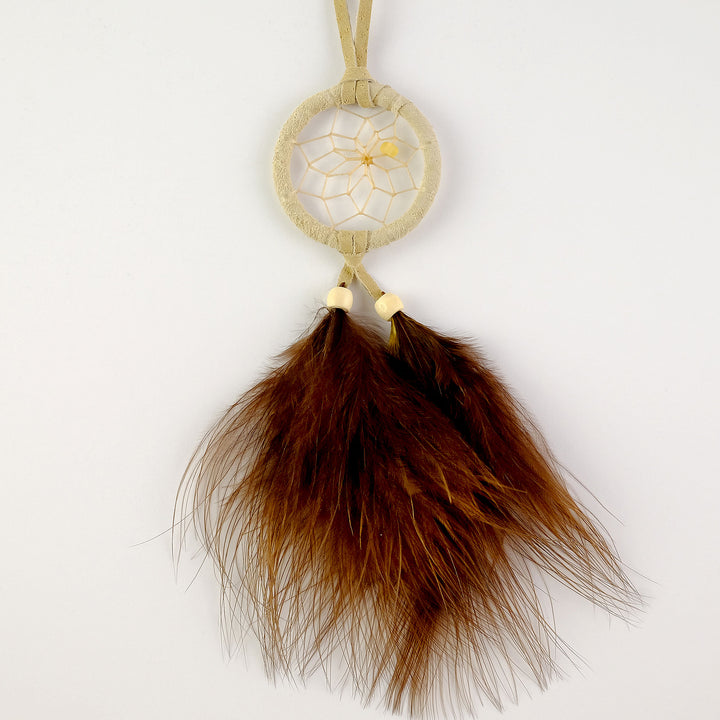1.5" Natural Tan Dream Catcher with Fluff Feathers