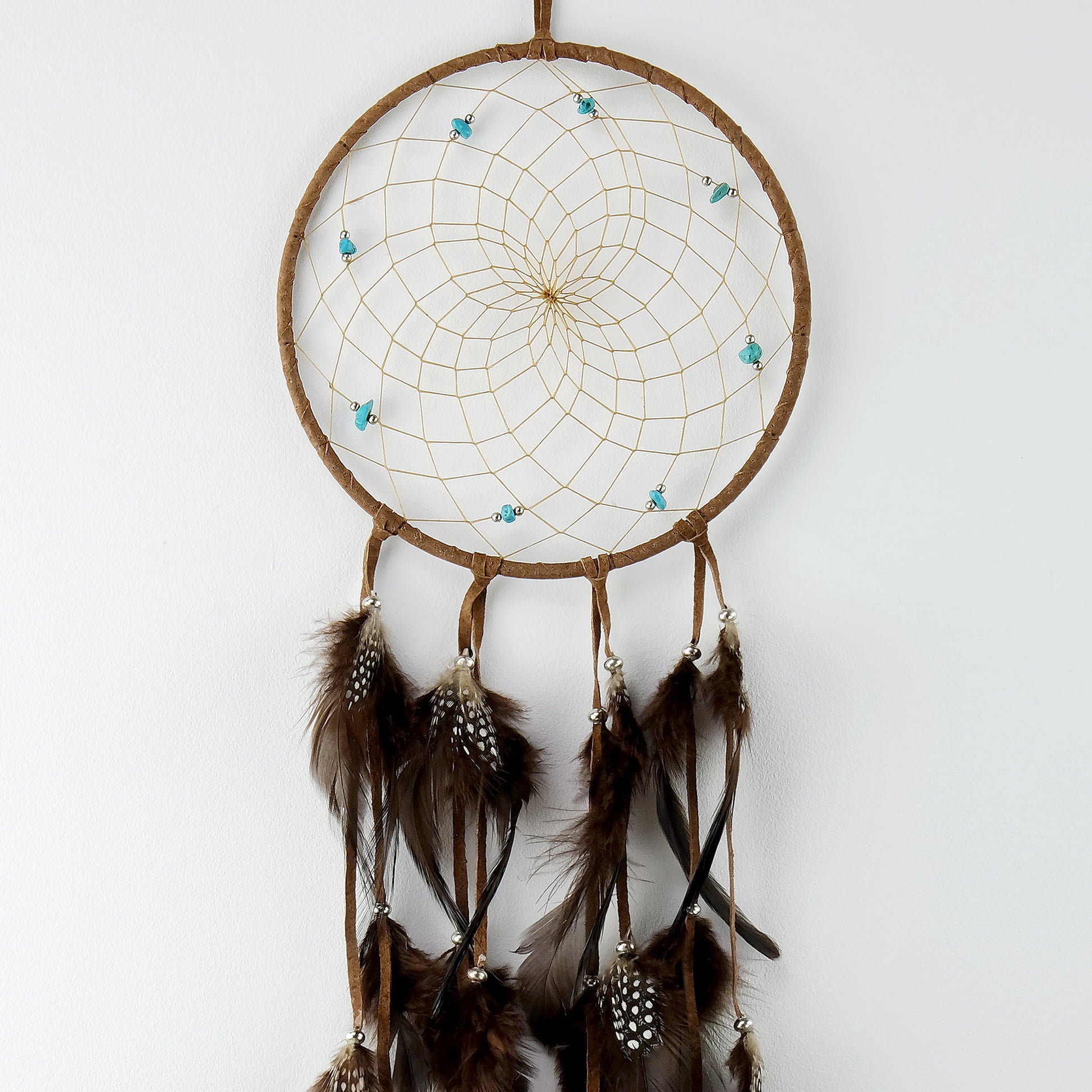 6" Brown Dream Catcher with Semi-precious Stones