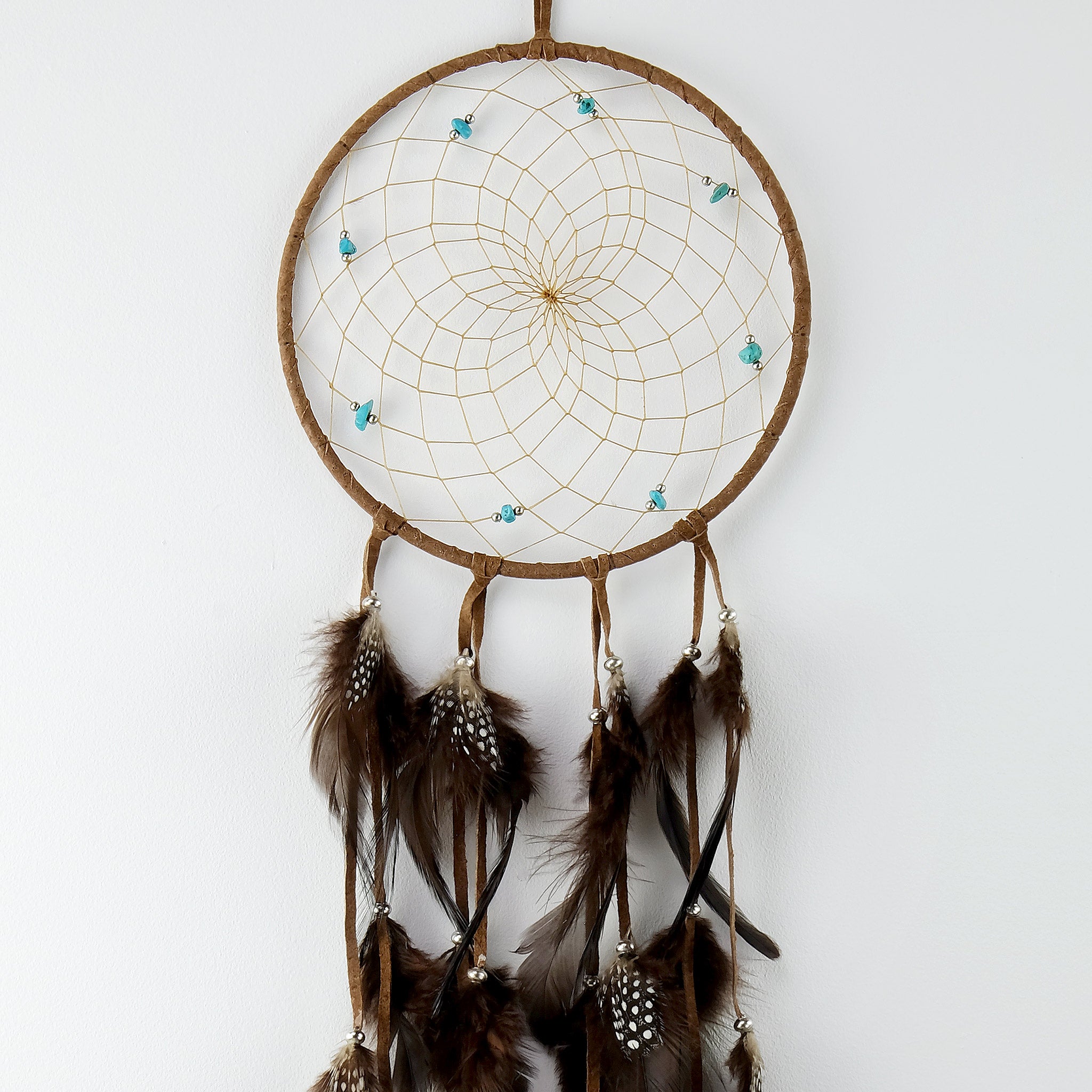 6" Brown Dream Catcher with Semi-precious Stones