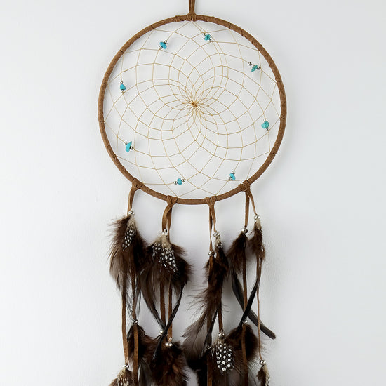 6" Brown Dream Catcher with Semi-precious Stones