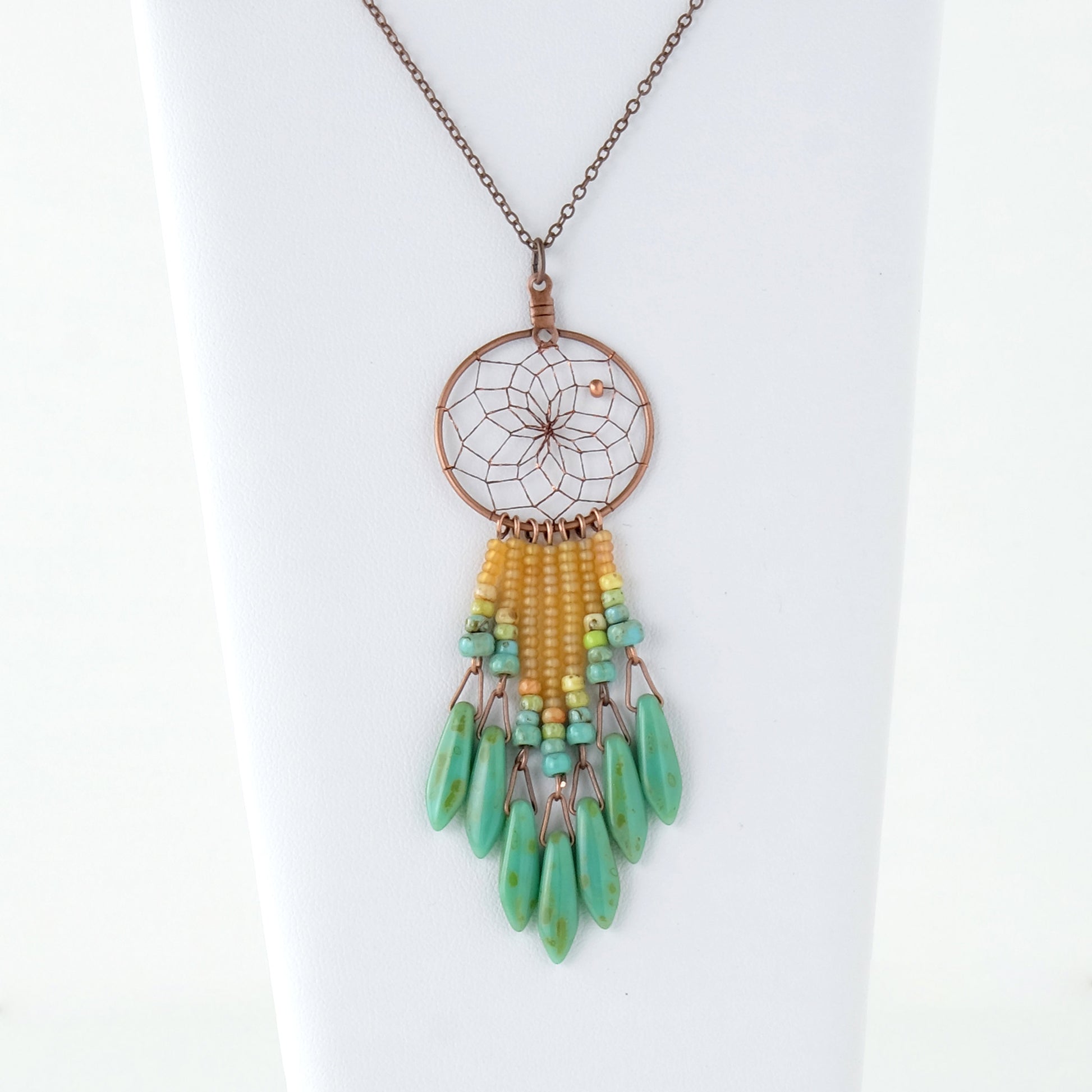 1" Dream Catcher Necklace with Picasso Glass Beads