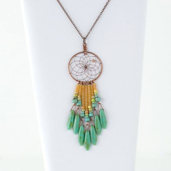 1" Dream Catcher Necklace with Picasso Glass Beads