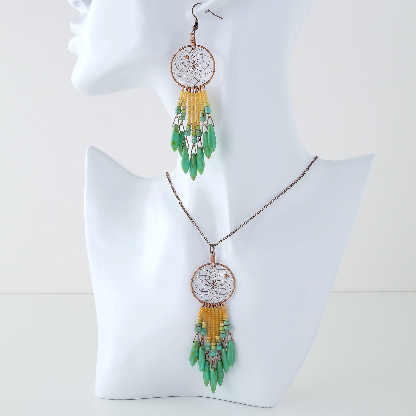 1" Dream Catcher Necklace with Picasso Glass Beads
