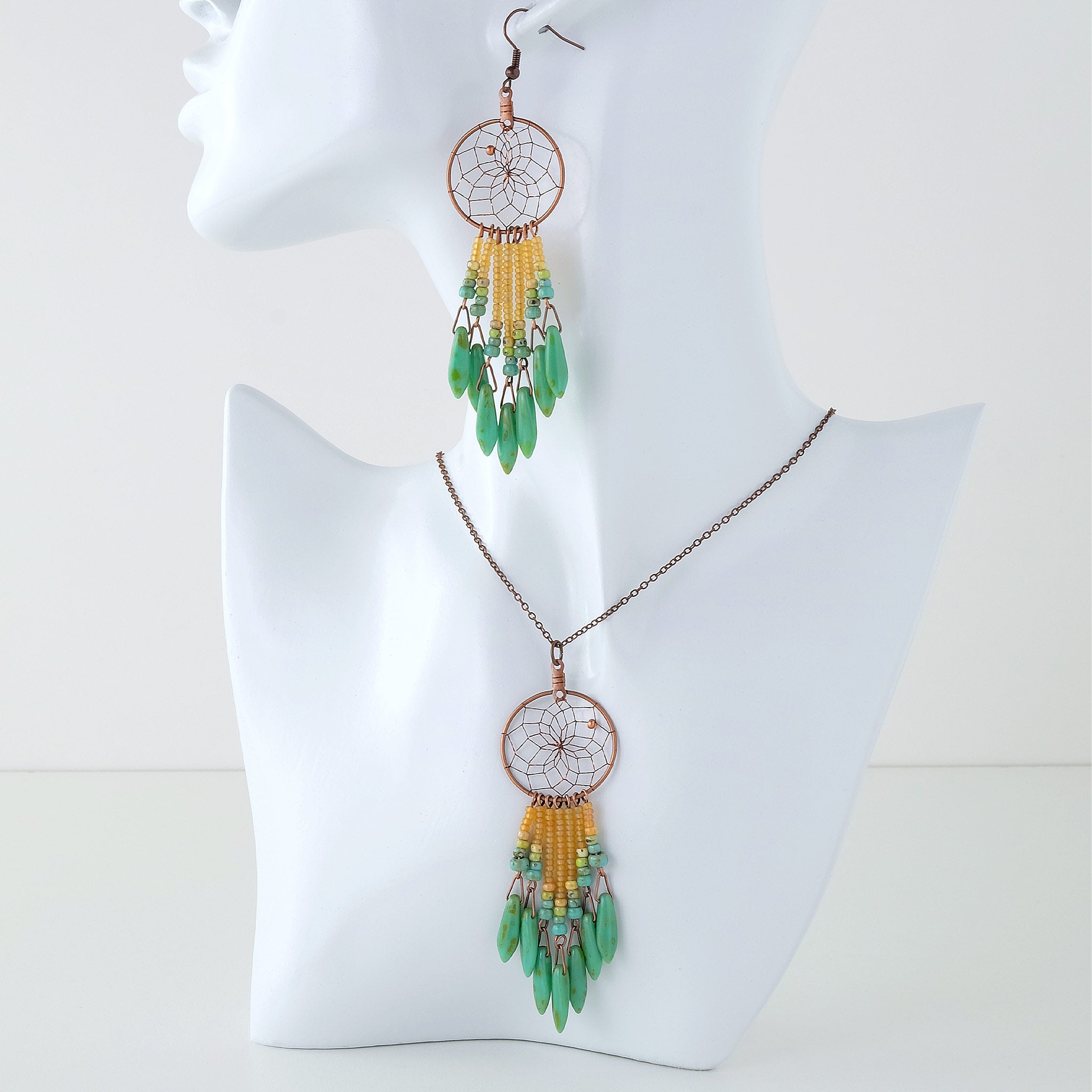 1" Dream Catcher Necklace with Picasso Glass Beads