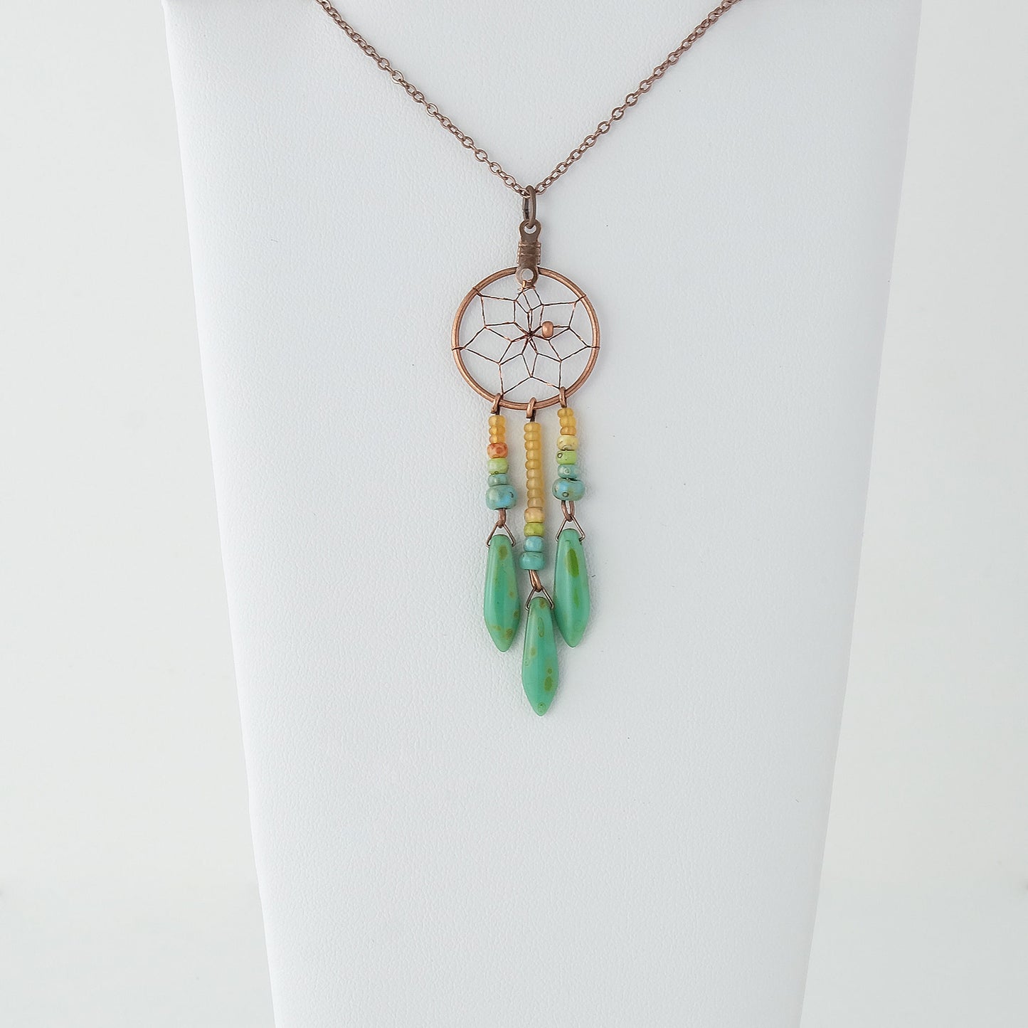 .75" Dream Catcher Necklace with Picasso Glass Beads