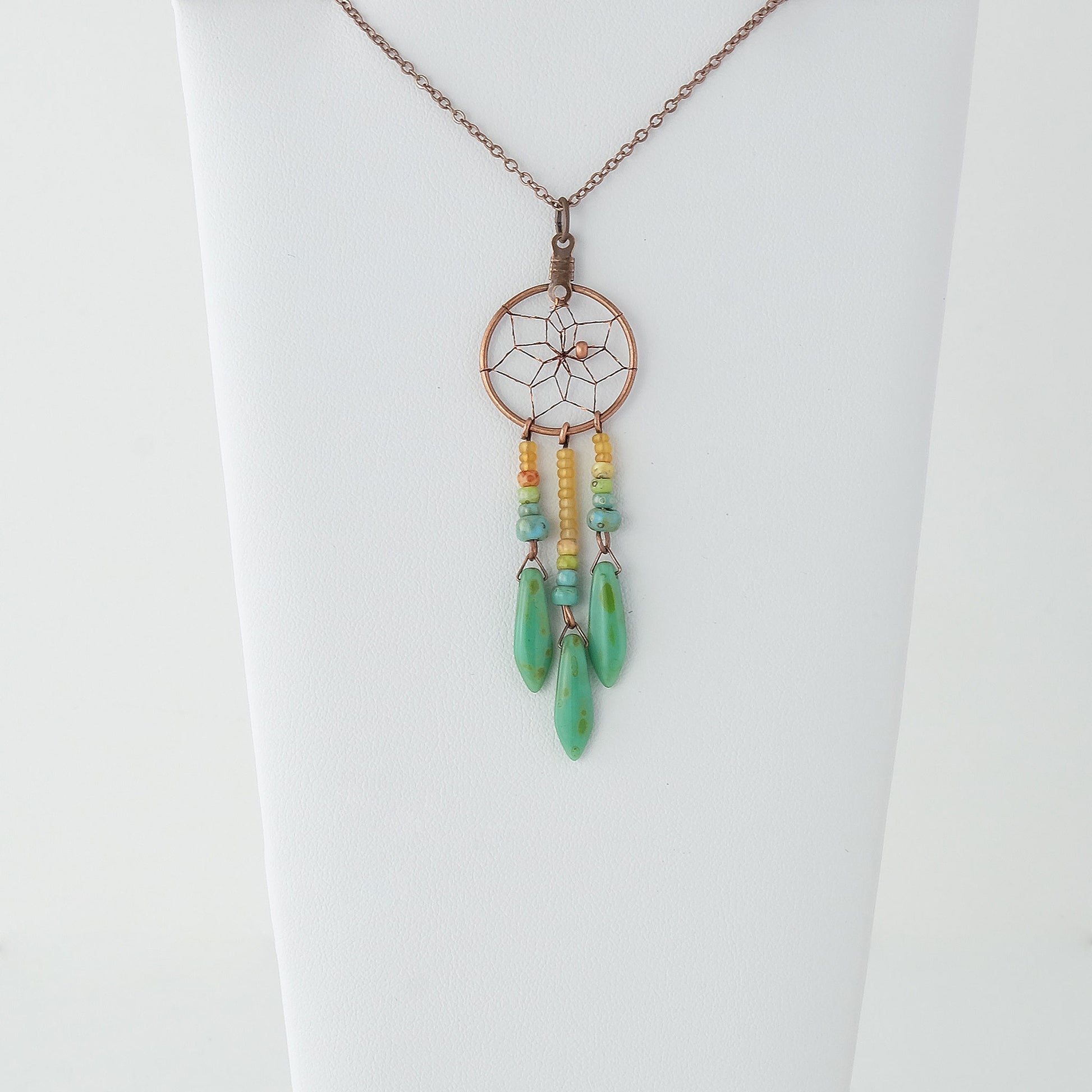 .75" Dream Catcher Necklace with Picasso Glass Beads