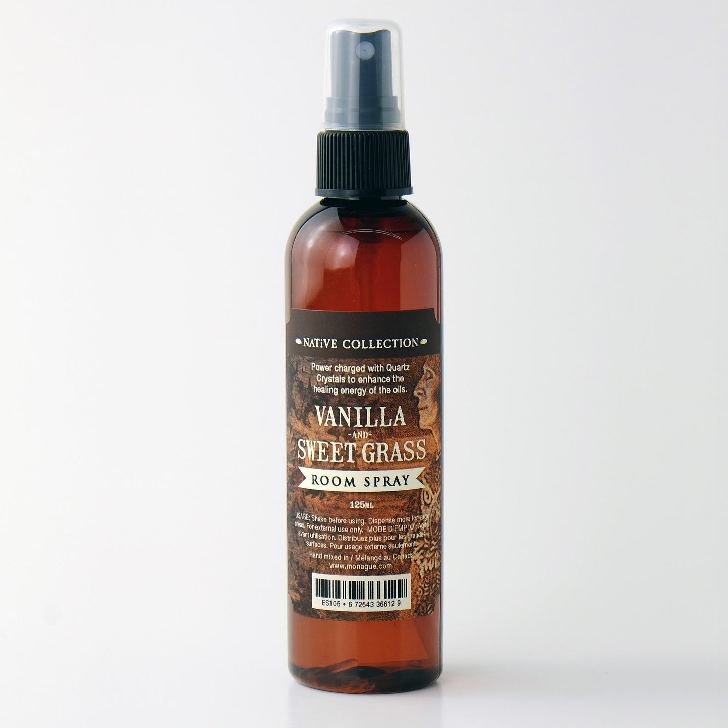 Native Vanilla and Sweetgrass Blend Room Spray with Clear Quartz Stones