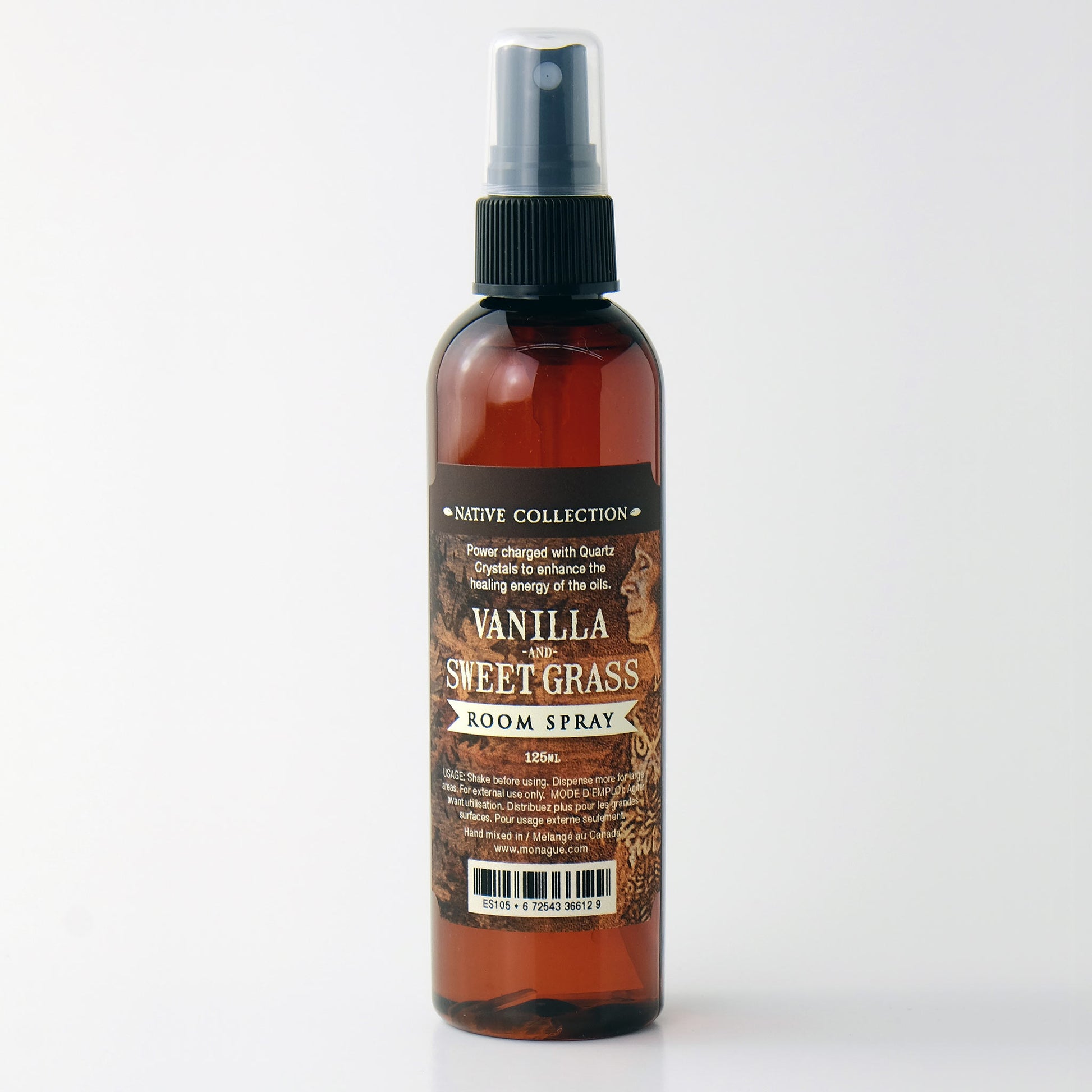 Native Vanilla and Sweetgrass Blend Room Spray with Clear Quartz Stones