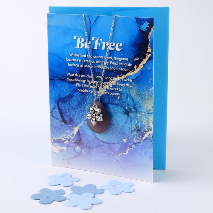 "Be Free" Greeting Card with Grape Sea Glass Necklace and Plantable Seed Paper
