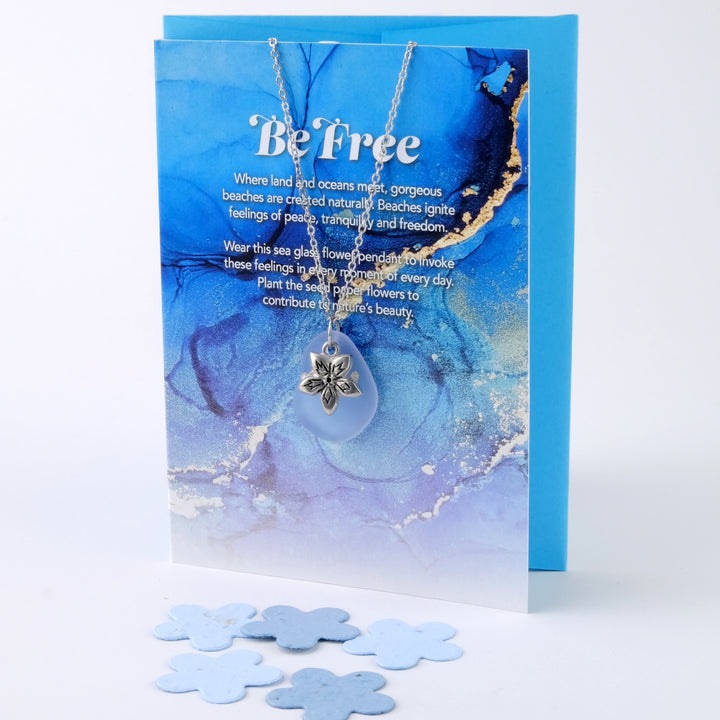 "Be Free" Greeting Card with Lavender Sea Glass Necklace and Plantable Seed Paper