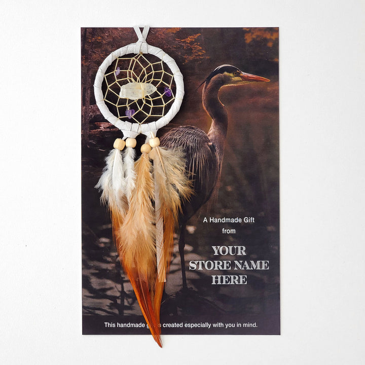 Blue Heron Spirit Animal Card with 2" Vision Seeker Dream Catcher