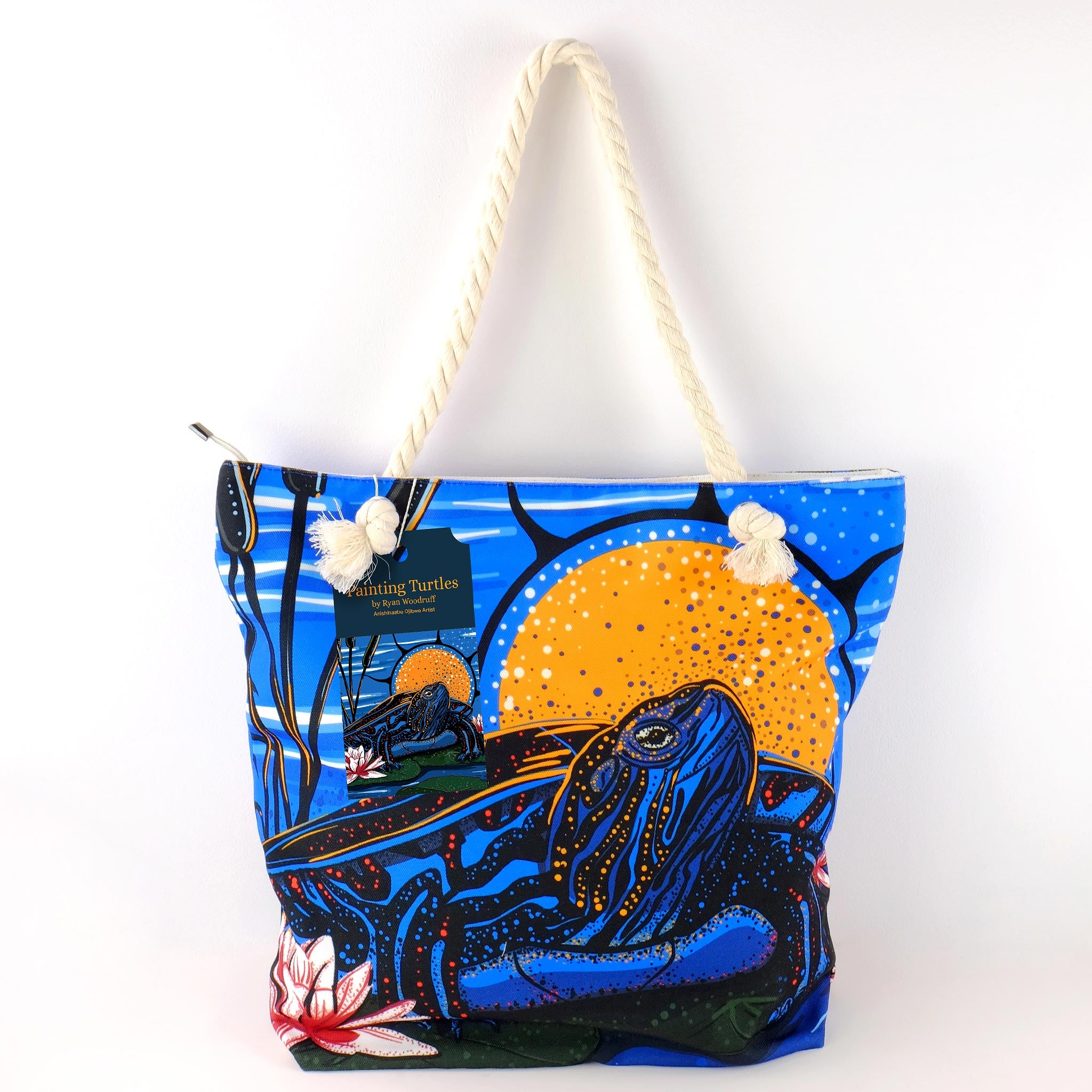 Rope Tote Bag "Painting Turtles" by Ryan Woodruff