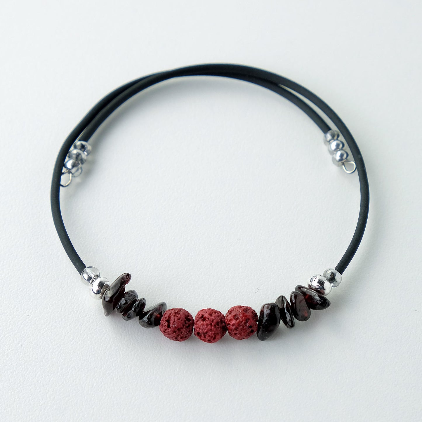 Coil Bracelet with Red Lava and Garnet Stones