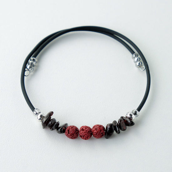 Coil Bracelet with Red Lava and Garnet Stones