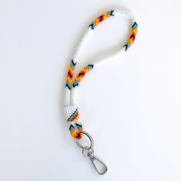 7" White Beaded Wrist Lanyard